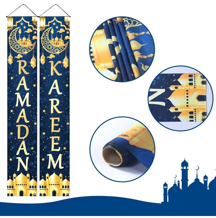 Eid Mubarak Door Banner Ramadan Decoration 2025 for Home Mubarak Ramadan Kareem Islamic Muslim Party Decor Eid Al Adha Gifts
