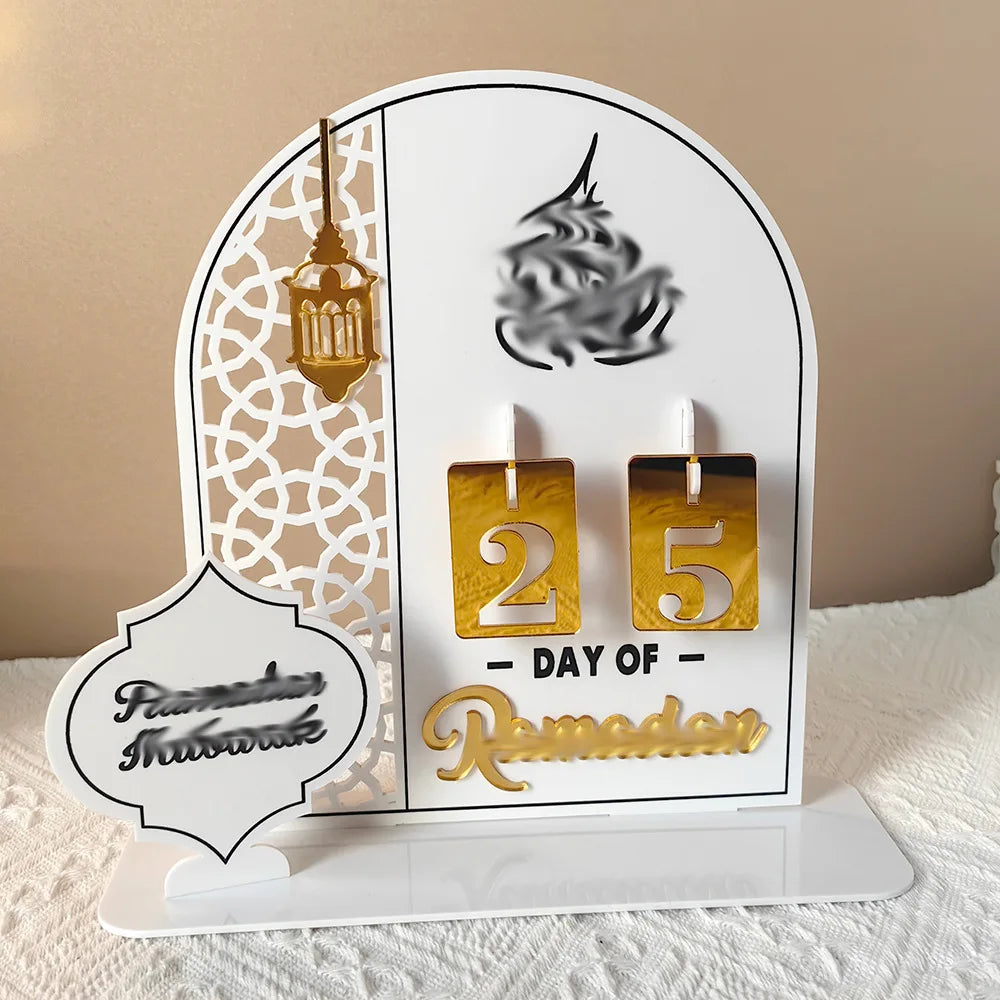 Ramadan Countdown Calendar 2026 Acrylic Silver Eid Mubarak Advent Islamic Home Decor For Muslim Party Indoor Table Desk Gifts
