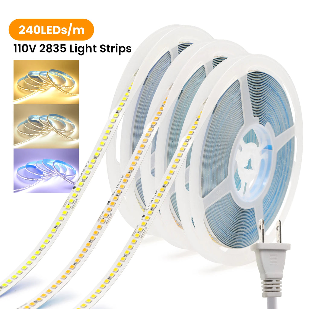 110V 220V LED Strip 2835 240LEDs/M Flexible 10CM Cuttable 5m 10m 15m 20m Soft Light Bar IP44 Waterproof Adhesive Tape Lamp