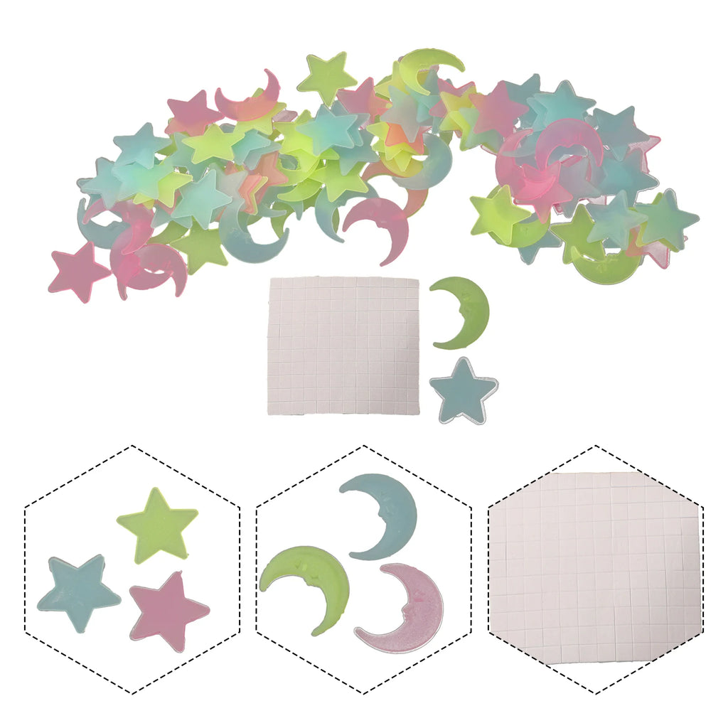 100pcs Stickers Moons Night Art Plastic Removable Bedroom Ceiling Space DIY Star Decal Stars Decor Fluorescent