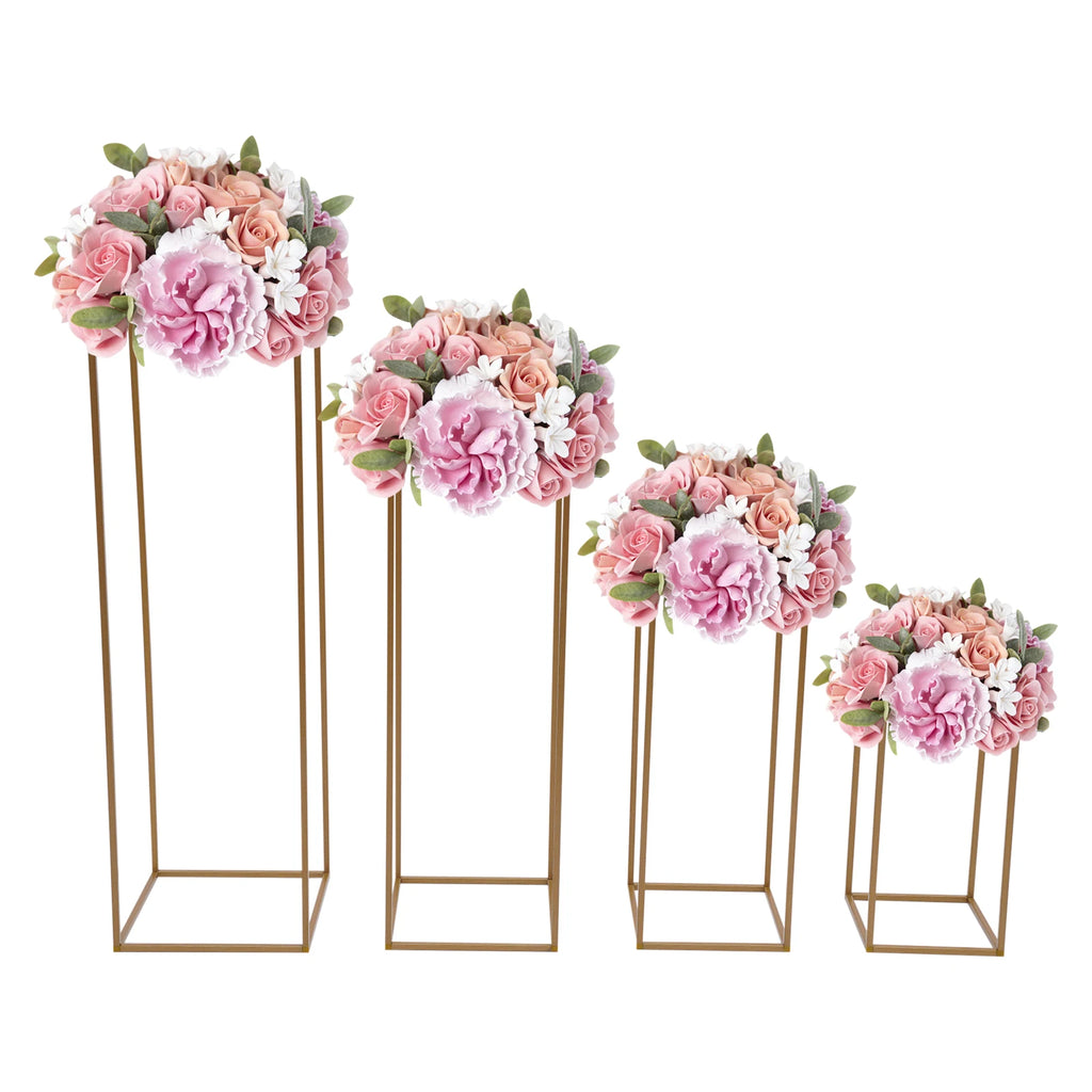 4Pcs Gold Metal Flower Stand Set Rectangular DIY Wedding Party Centerpieces for Table Decor