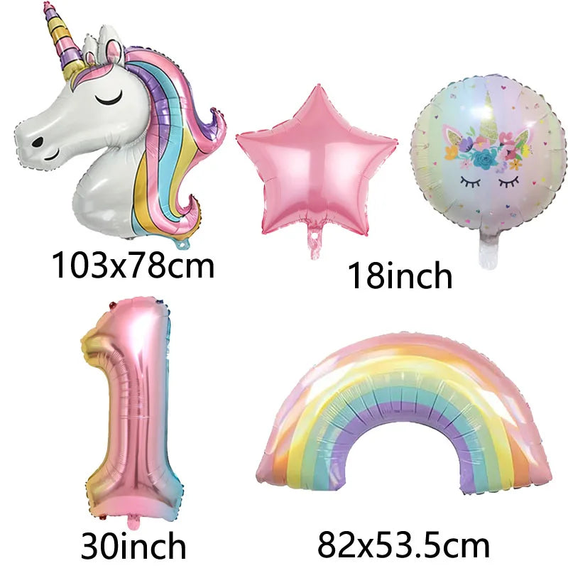 Rainbow Unicorn Foil Balloon 32inch Gradient Number Balloon Unicorn Party Supplies Unicorn Birthday Party Decoration Baby Shower