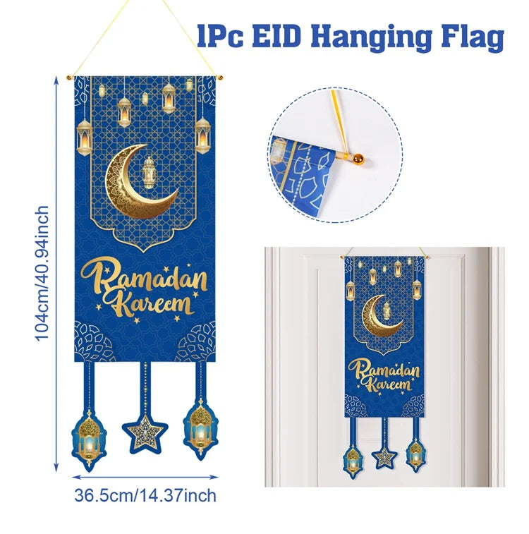 Eid Mubarak Decoration Hanging Flag Eid Mubarak Decor 2025 for Home Islamic Muslim Party Decor Ramadan Kareem Eid Al-Fitr Gift