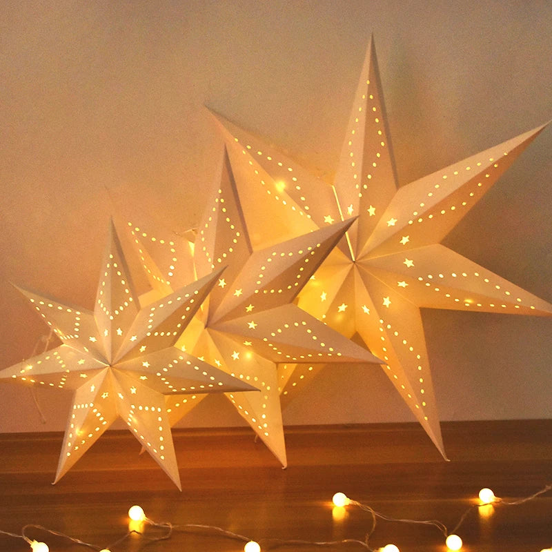 30-60cm Hollow Star Lights Eid Mubarak LED Star Lantern Pendants Ramadan Wedding Decoration Islamic Muslim Party Home Decor Gift
