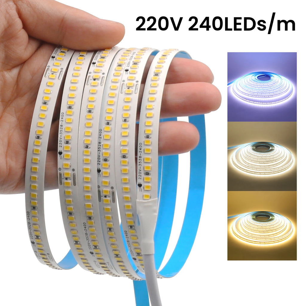 110V 220V LED Strip 2835 240LEDs/M Flexible 10CM Cuttable 5m 10m 15m 20m Soft Light Bar IP44 Waterproof Adhesive Tape Lamp
