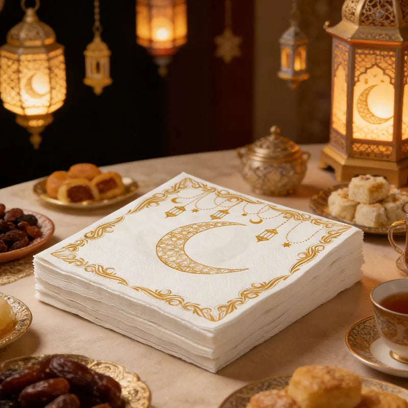 20Pcs Ramadan Paper Napkins Gold Moon Star Disposable Paper Tissues 2026 Muslim Islamic Eid Party Home Table Decoration Supplies