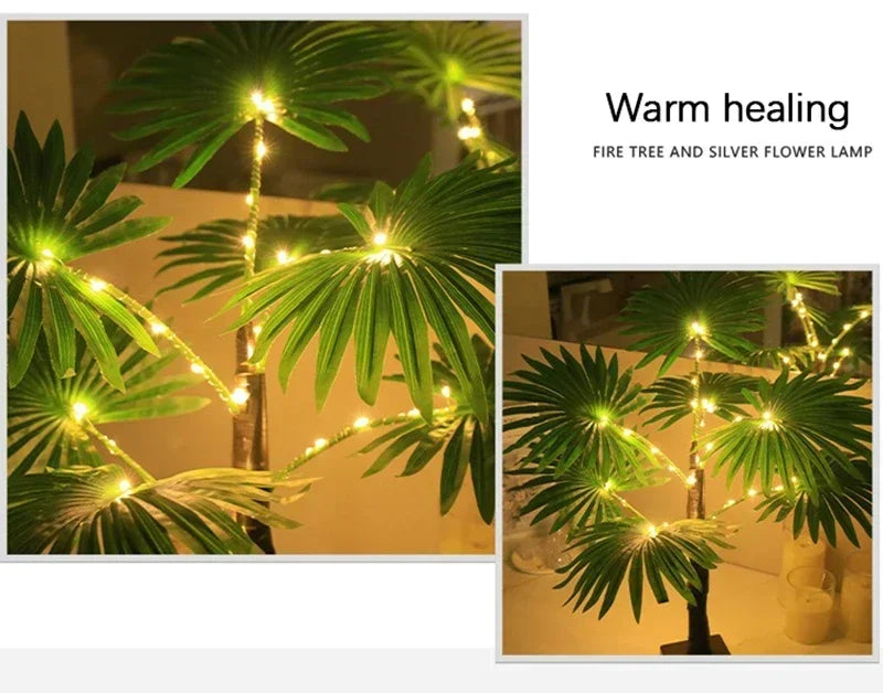 55CM Creative LED Table Lamp Palm Tree USB Artificial Plant Decor Desk Lights Home Bedroom Bedsides Night Lamp Decoration Lamp