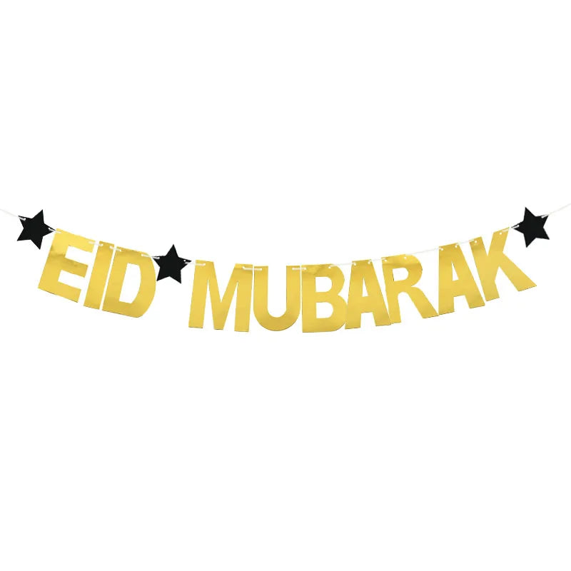 EID Mubarak Banner Glitter Star Moon Letter Paper Bunting Garland Islamic Muslim Party Ramadan Kareem Decorations for Home 2026