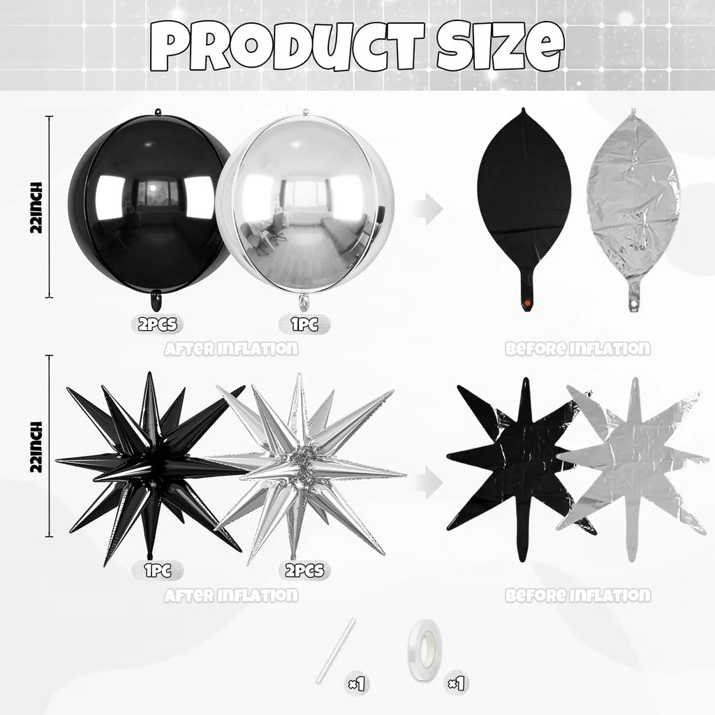 6pcs 22 inch 4D Big Round Exploding Star Foil Balloons Anniversary Birthday Wedding Theme Party Decoration Balloons