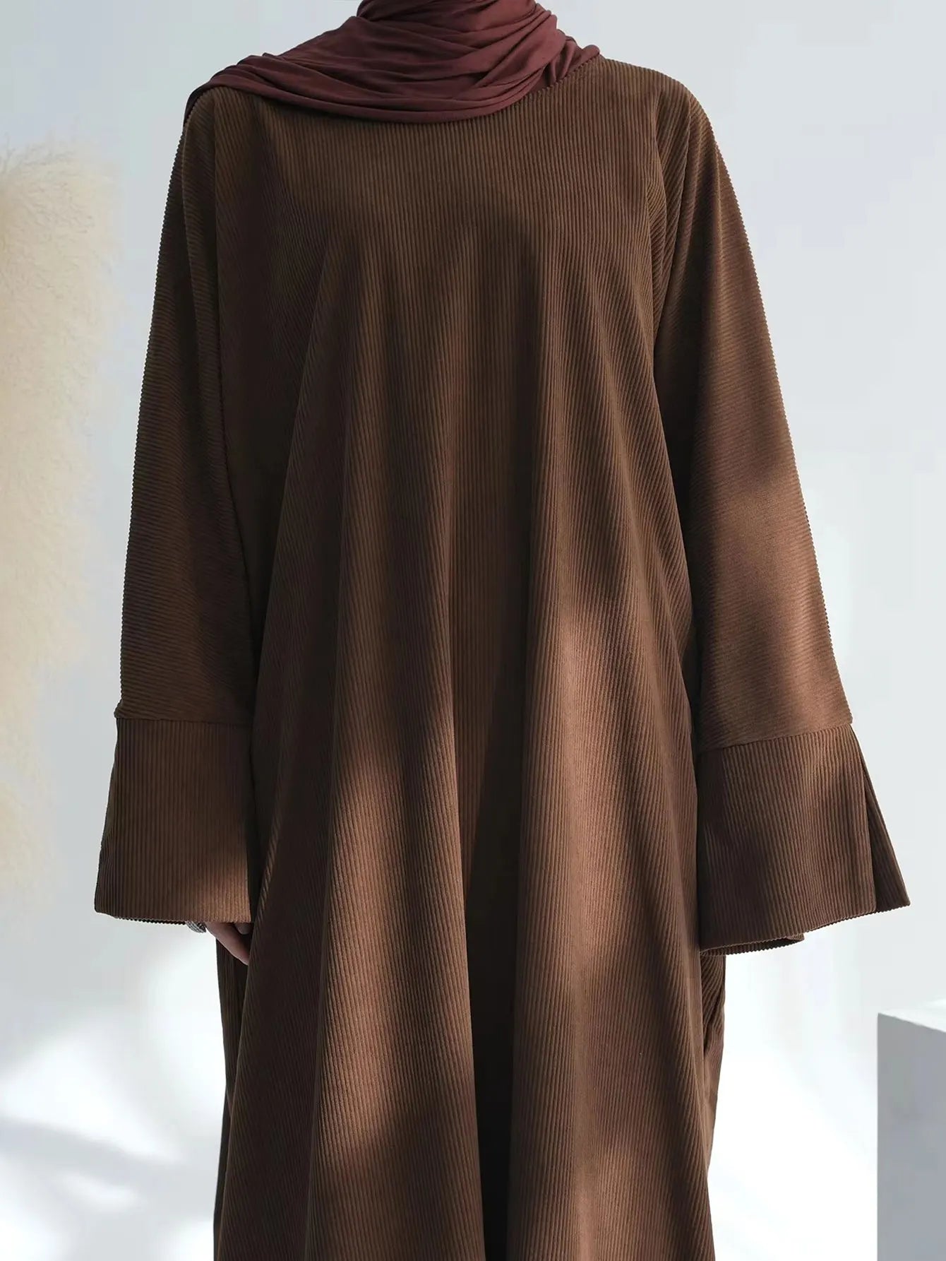 Closed Casual Corduroy Winter Abaya for Muslim Women – Eid 2025 Moroccan Kaftan Caftan Modest Dress
