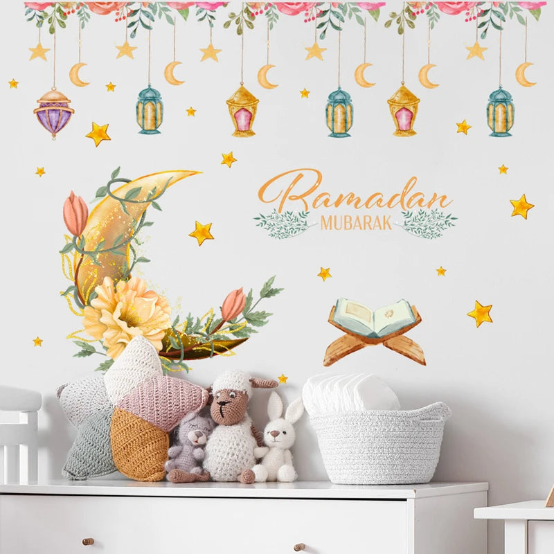 2025 Ramadan Mubarak Window Sticker EID Mubarak Moon Star Wall Stickers for Home Decoration Islamic Muslim Party Supplies Gifts