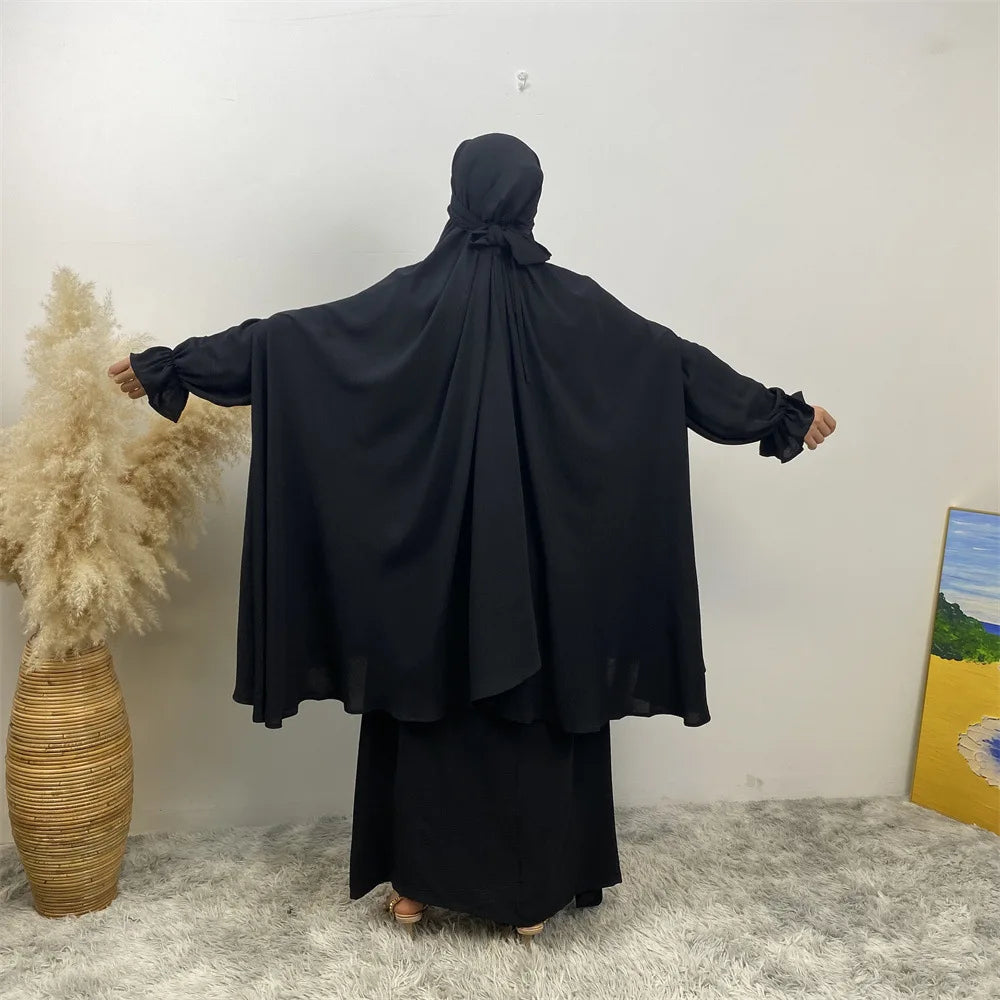 Dubai Turkey Kaftan Eid Ramadan Overhead Khimar Burqa Muslim Women Prayer Dress Set 2PCS Niqab Abaya Islamic Jalabiya Djellab