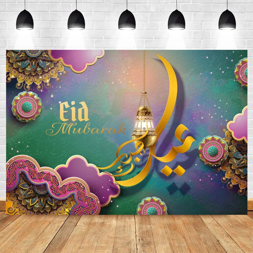 Ramadan Kareem Backdrop Eid Mubarak Party Lantern Flower Moon Islamic Family Party Photography Background Decor Banner Poster