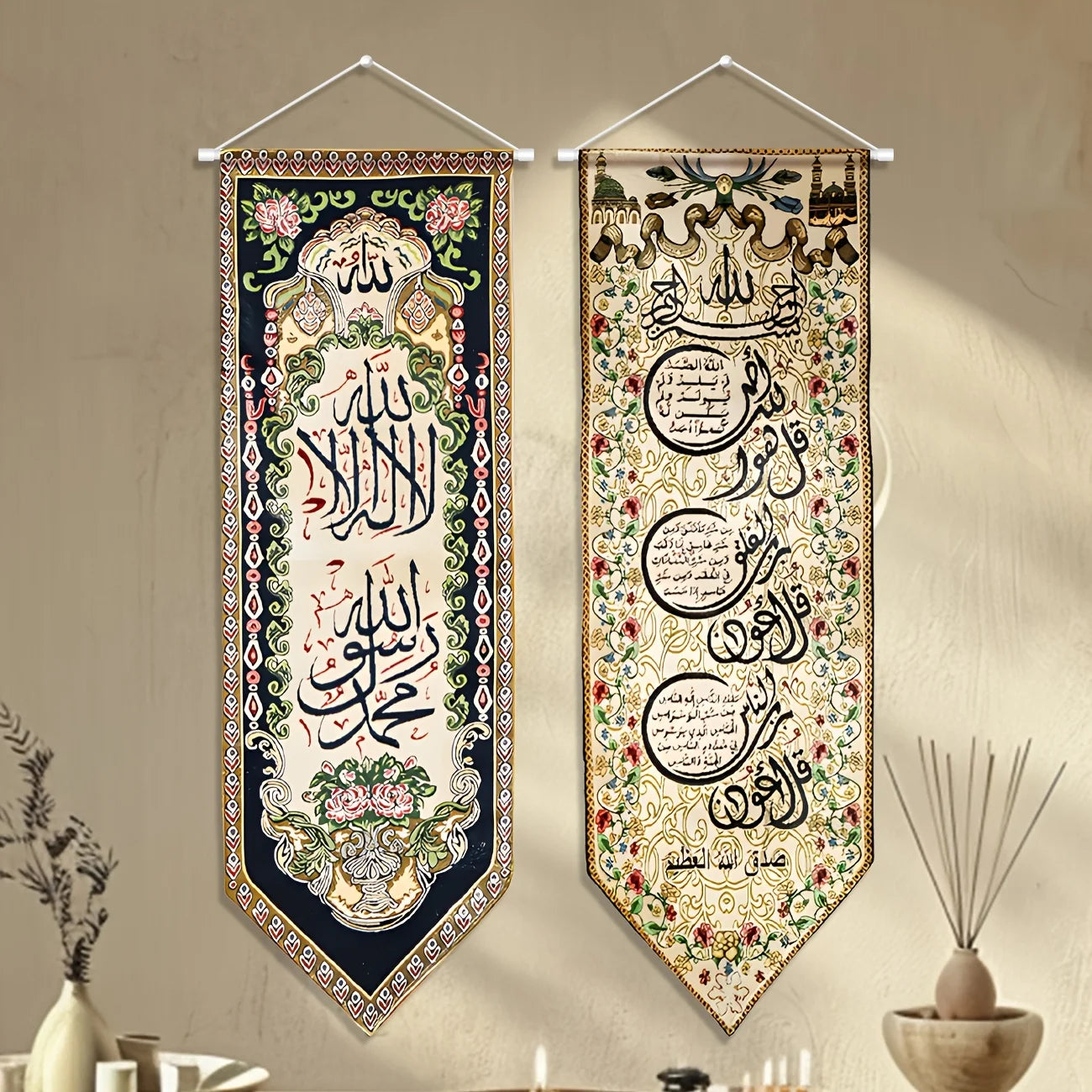 Ramadan Decorations Ramadan Mubarak Eid Kareem Banner Islamic Door Hanging Signs Welcome Muslim Arabic Door Banners for Eid Al-A