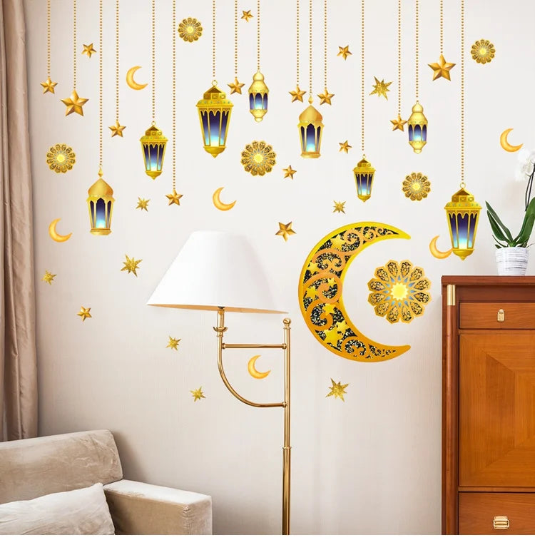 Eid Mubarak Window Stickers Ramadan Decorations for Home Islamic Muslim Party Decor Eid Al Adha Diy Wall Stickers Ramadan Kareem