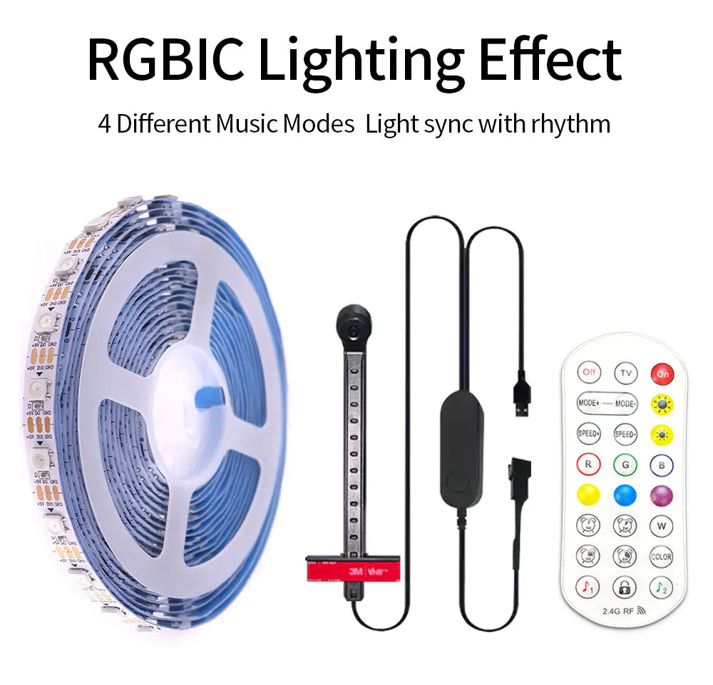 WS2812 Camera Ambient Smart TV LED Backlight TV&PC LED black light Color Sync Tuya LED Light For Inch Tv Pc Led RGB Tape Screen