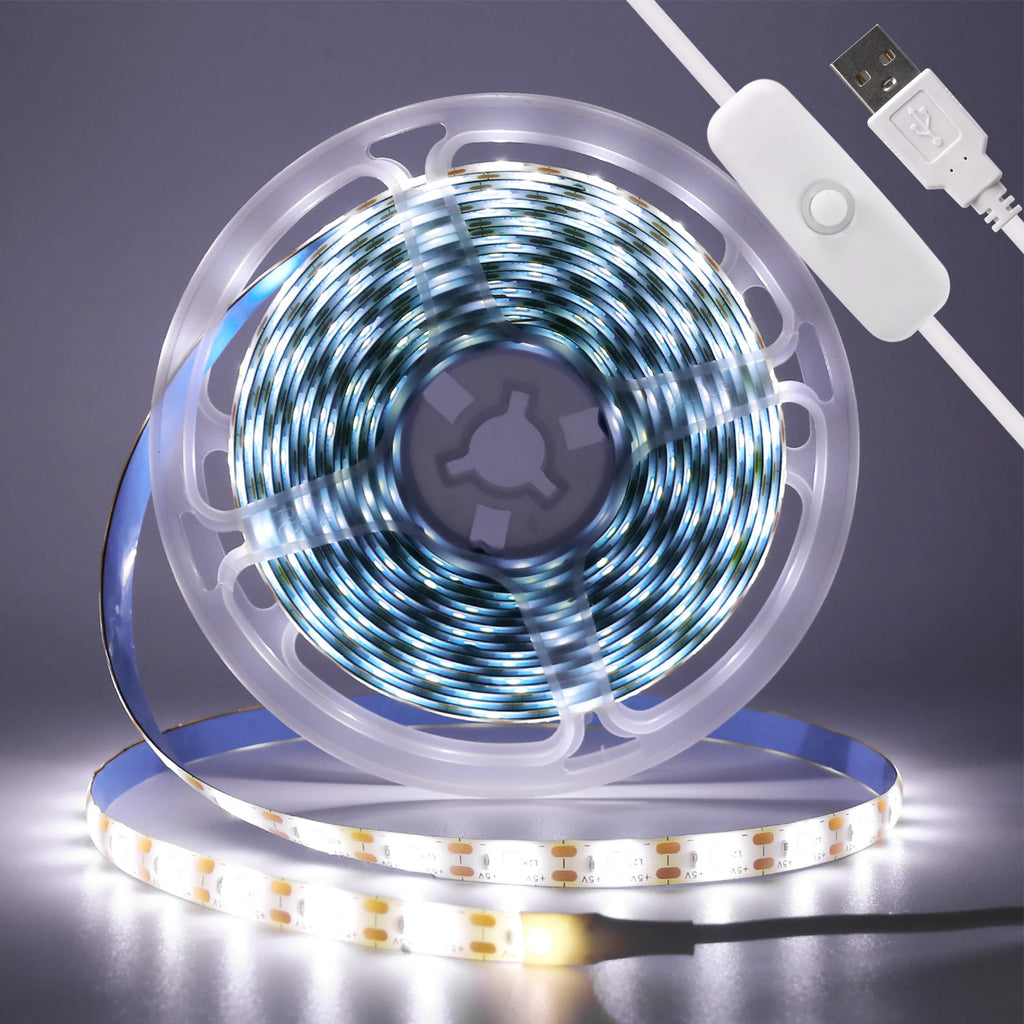 USB LED Strip Light DC5V 2835 With Dimmer/ON OFF Switch Warm Cool White Red Blue Green Pink Led Ribbon Ceiling Cabinet Light