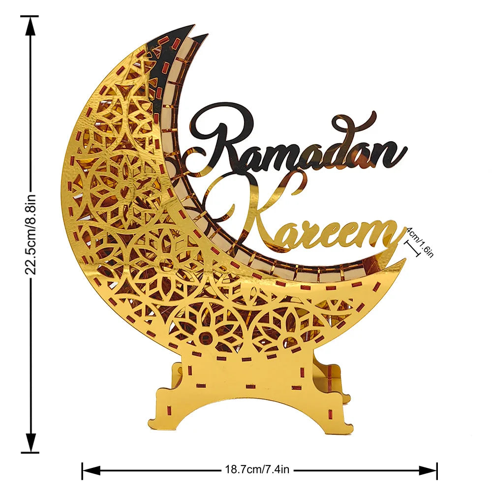 Golden Islamic Moon and Mosque 3D Acrylic Puzzle Decoration – Ramadan and Eid al-Fitr Party Centerpiece Decoration