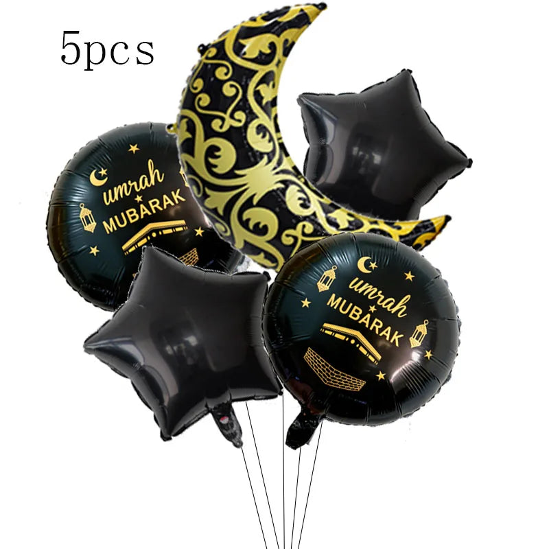 Eid Mubarak Round Star Moon Foil Balloon Ramadan Kareem Islamic Muslims Umrah Mubarak  Eid al Fitr Festival Party Decor Supplies