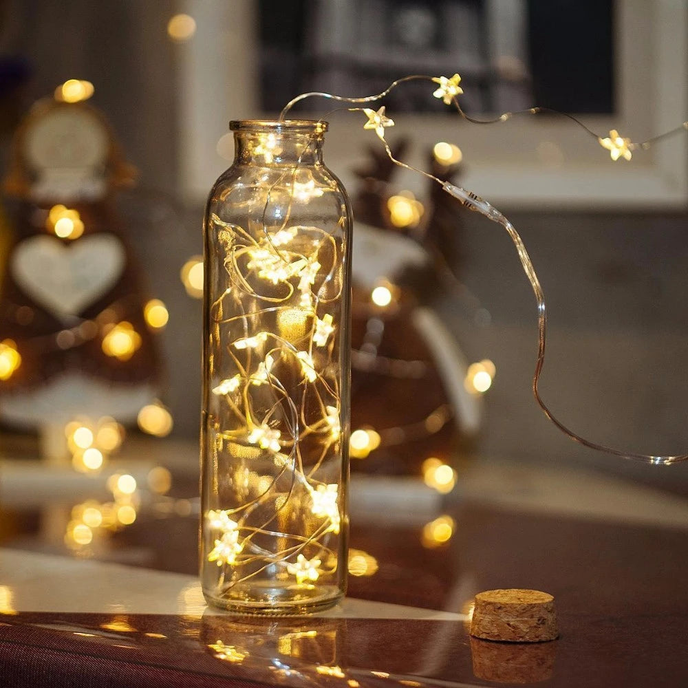 2m/4m/6m STARS Fairy Lights for Bedroom String Battery Powered Adapter Christmas Lights Garland Wedding Party Decoration Holiday