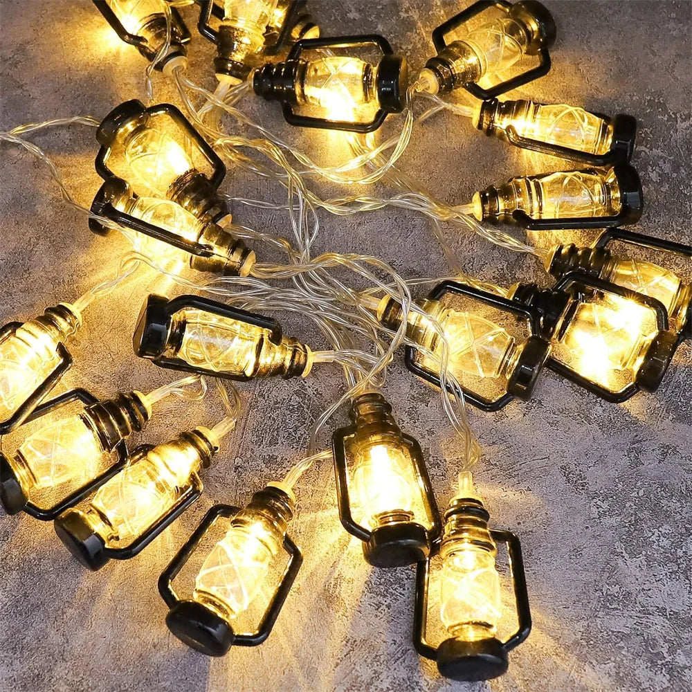 Black Lantern LED String Lights Mini Lamp for Indoor Outdoor Patio Garden Holiday Home Ramadan Wedding Party 481