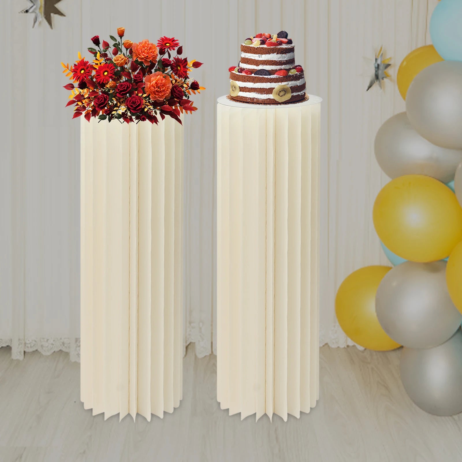 3pcs/2pcs Foldable Cardboard Centerpiece Display Cylinder Flowers Stand Columns Display for Wedding Party Garden Decoration
