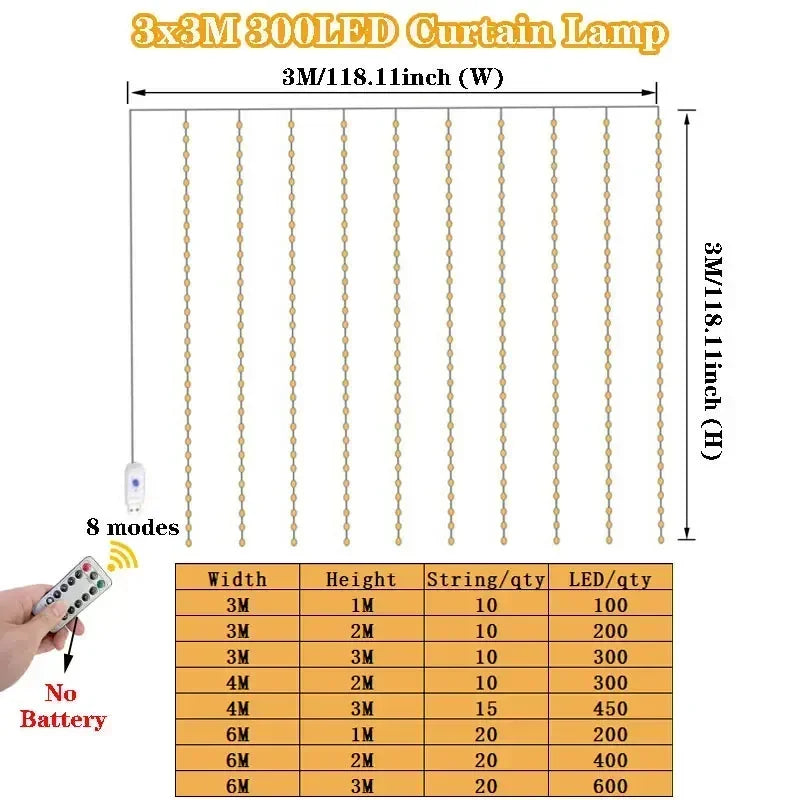 3/4/6M USB Curtain LED String Lights Fairy Lights EID Mubarak Bedroom Wedding Valentine's Day Ramadan Home Decoration 2026