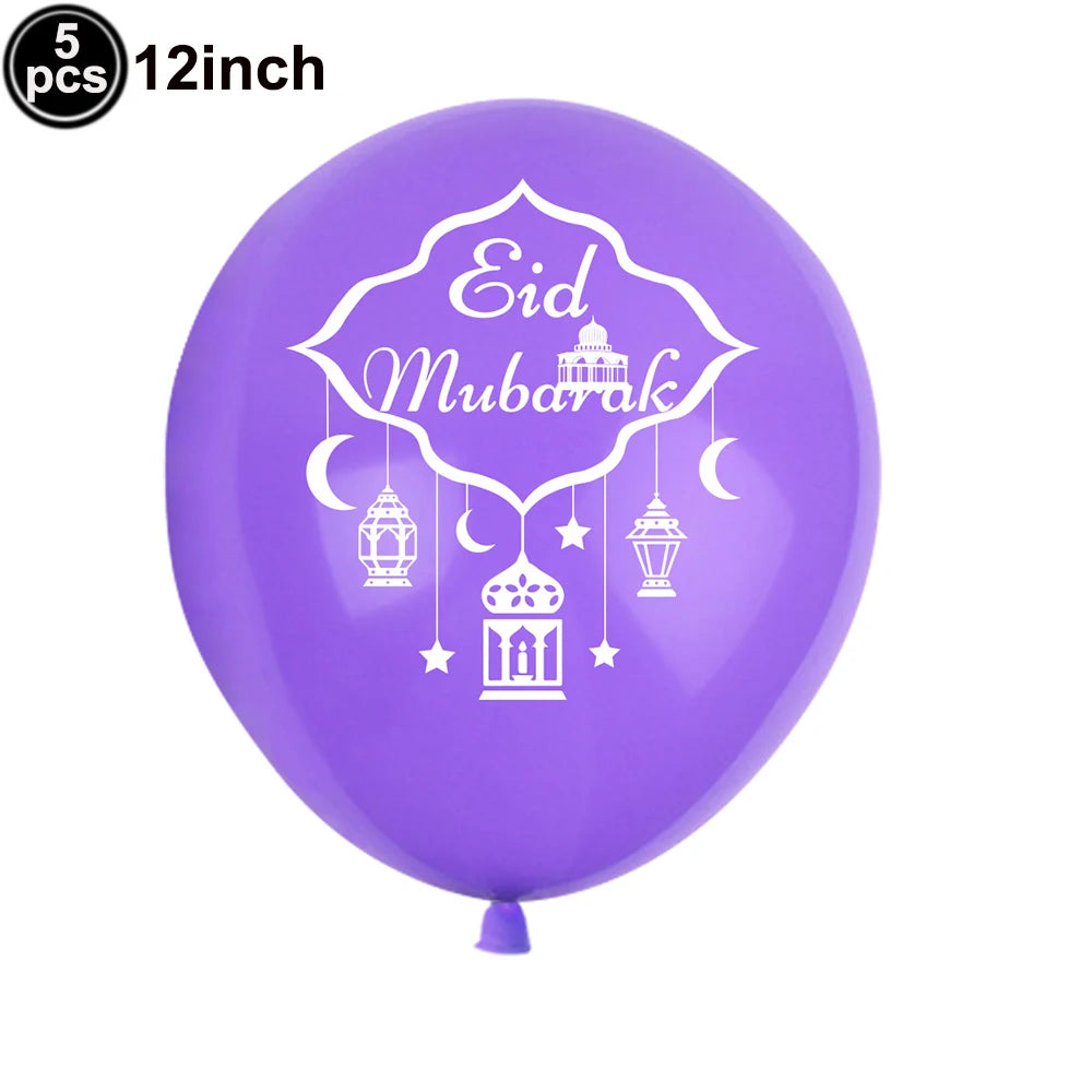 Ramadan Gold Moon Balloon Round Eid Holiday Foil Balloons Eid Mubarak Latex Balloons Ramadan Islamic Festival Party Decorations