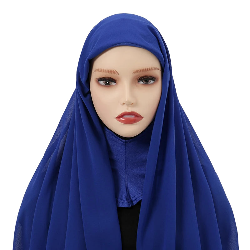 Instant Hijabs Cap with Neck Cover Ready to Wear Scarves Chiffon Hijab For Woman Veil Muslim Islamic Scarf For Women's Headscarf