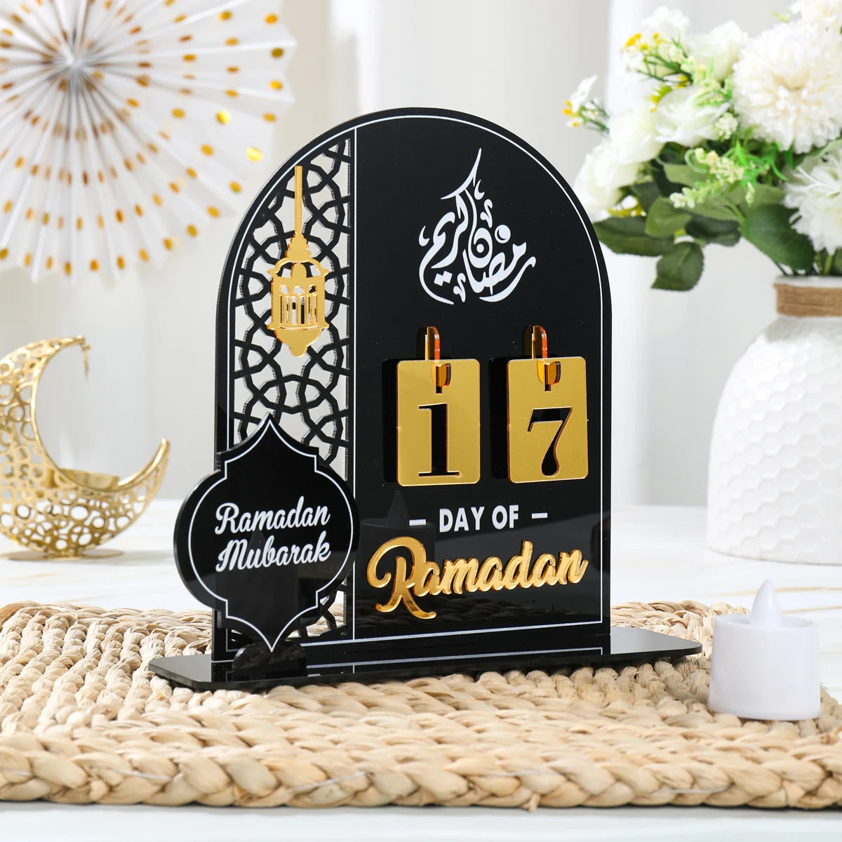 Ramadan Countdown Calendar 2026 Acrylic Silver Eid Mubarak Advent Islamic Home Decor For Muslim Party Indoor Table Desk Gifts