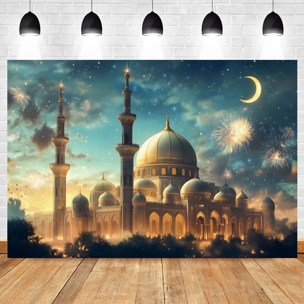 Eid Mubarak Ramadan Decoration Photography Background Islamic Muslim Mosque Moon Eid al Fitr Family Party Photo Backdrop Banner