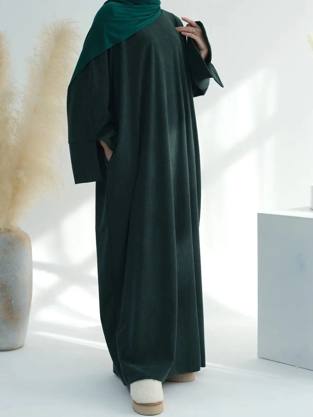Closed Casual Corduroy Winter Abaya for Muslim Women – Eid 2025 Moroccan Kaftan Caftan Modest Dress