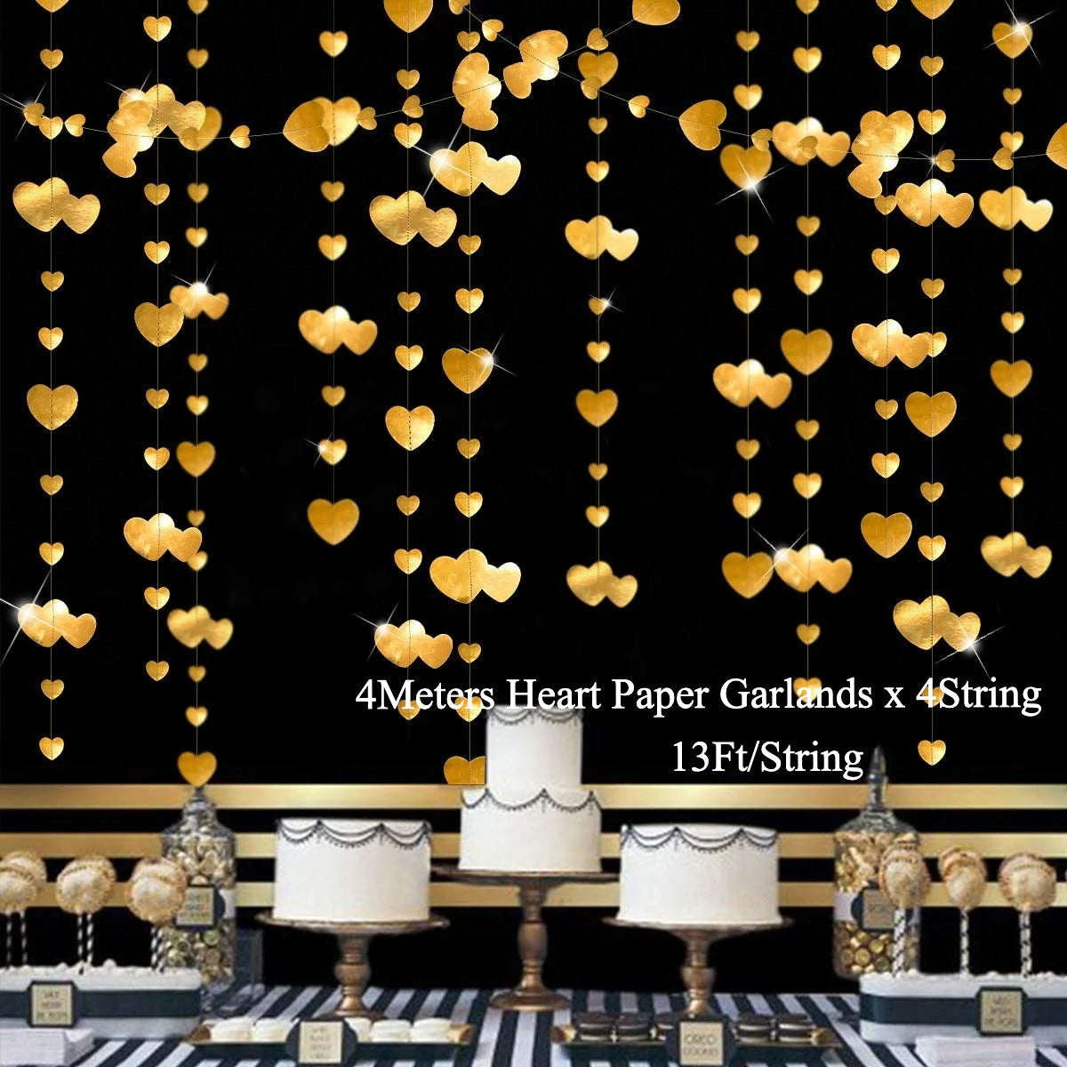 Gold EID Party Decorations Happy Birthday Banners Circle Twinkle Star Garland Metallic Tinsel Banners Hanging Streamer Backdrop