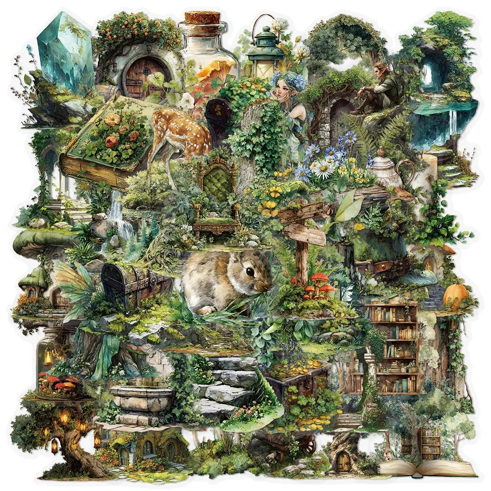 50Pcs Magic Green Forest Witch Stickers DIY Scrapbooking Diary Stationery Phone Luggage Skateboard Waterproof PET Decals