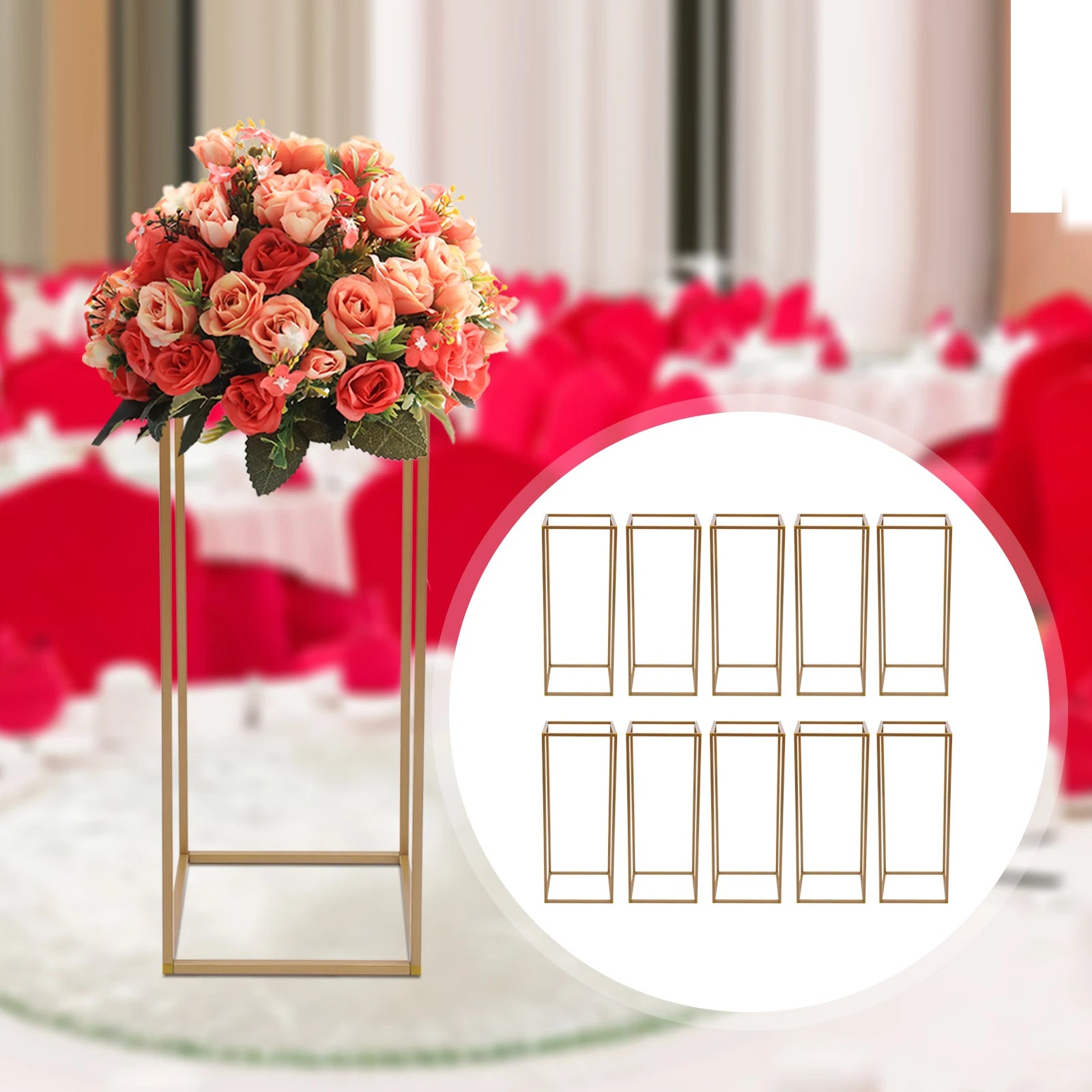 10PCs Metal Flower Stand 23.6Inch 23" Gold Flower Stand  for Floral Arrangement, Geometric Flower Vase Stand for Party, Events