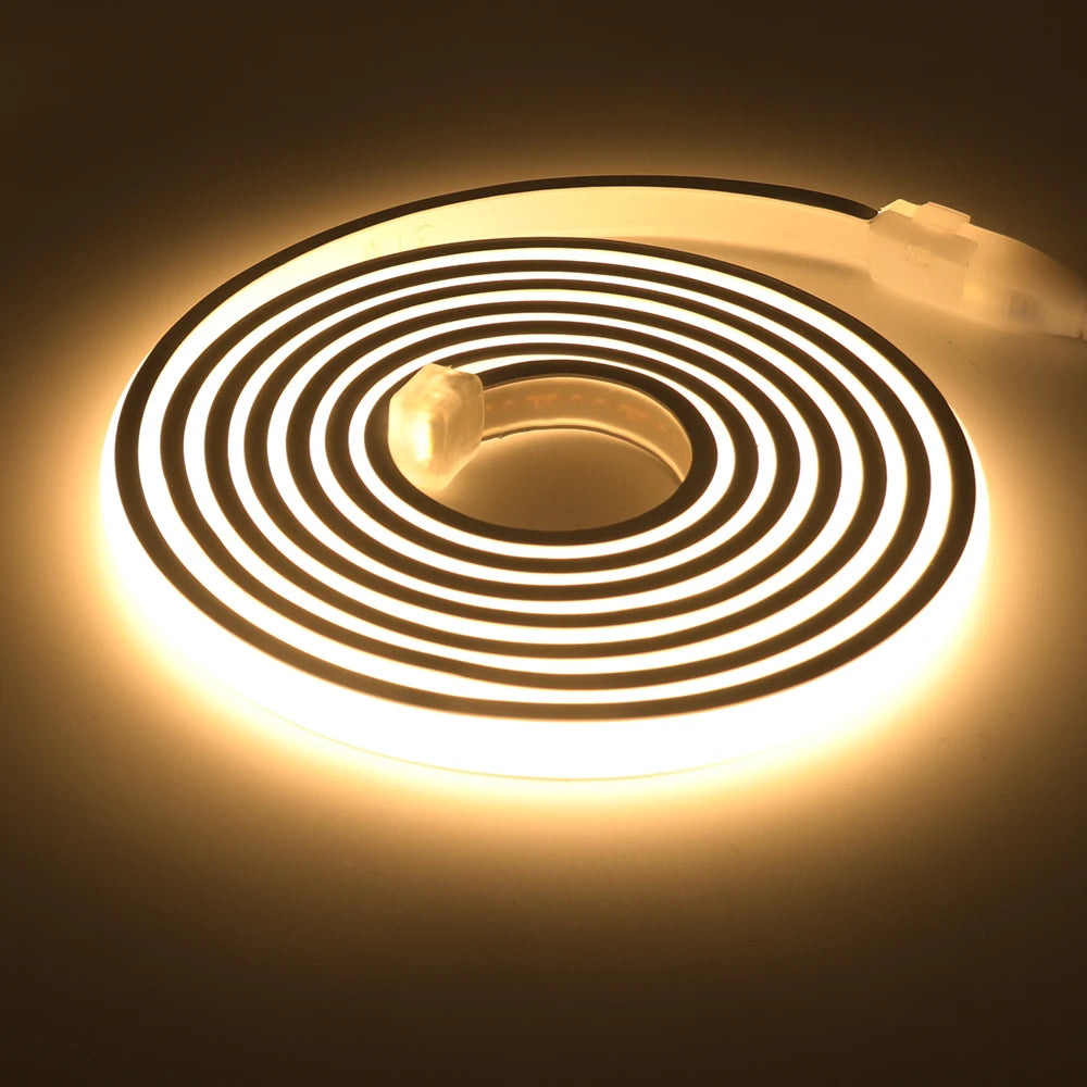 COB LED Strip Neon Light 220V EU UK Plug 288LEDs/M RA90 Flexible Tape Waterproof Led Ribbon for Kitchen Outdoor Garden Lighting