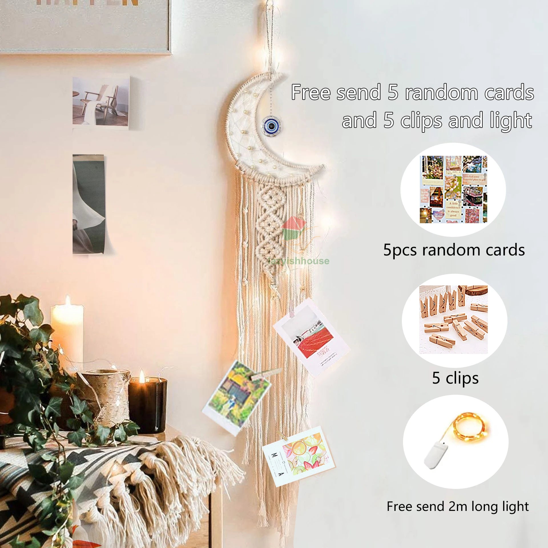 Macrame Dream Catcher with light Nordic Wall Tapestry Ramadan Decoration Home Eid Room Decoration Bohemian Children's Nursery