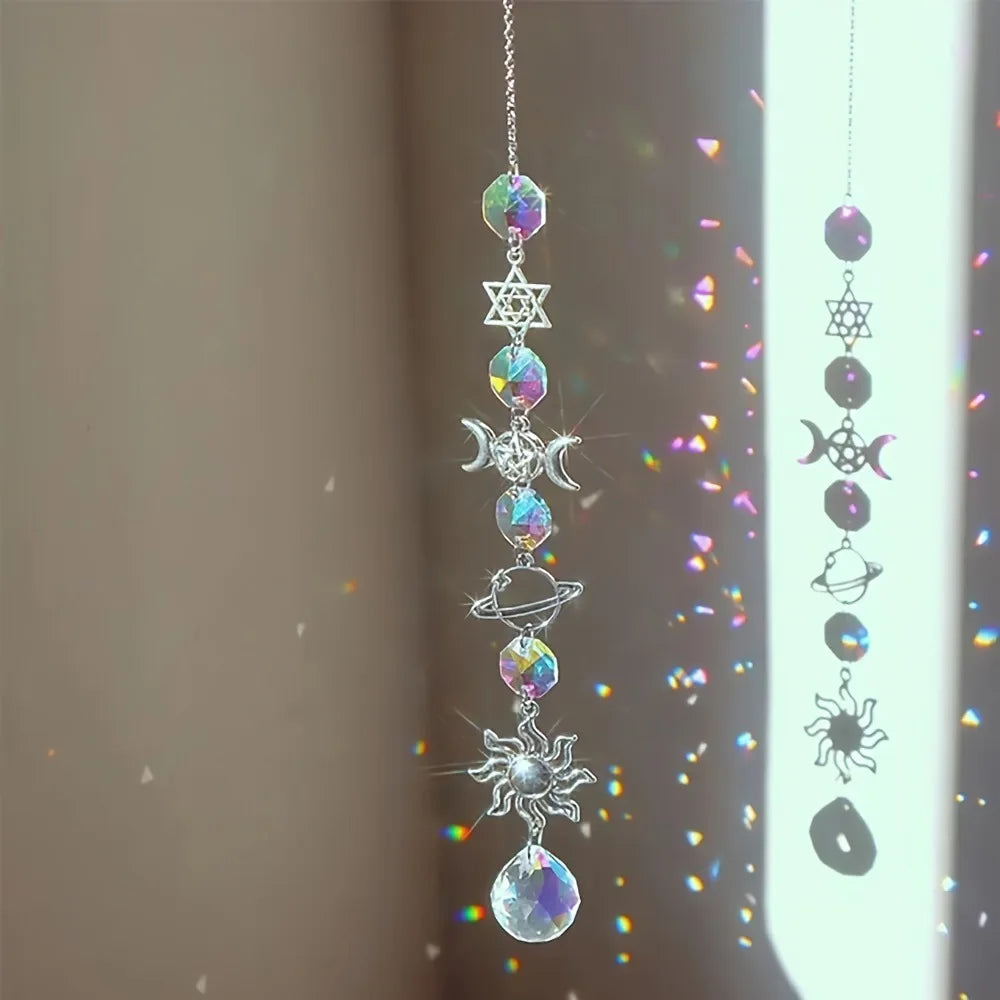 1Pc Galaxy Star Moon Crystal Wind Chime Pendant for Home Decor Garden Suncatcher Dream Catcher Pendant Holiday Party Supplies