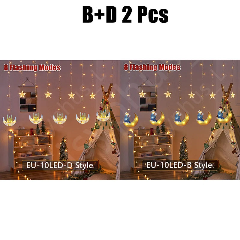 3M 10LED EU Plug Star Lamp Curtain, Ramadan Lamp for Bedroom, Home & Outdoor, Eid Party Decoration