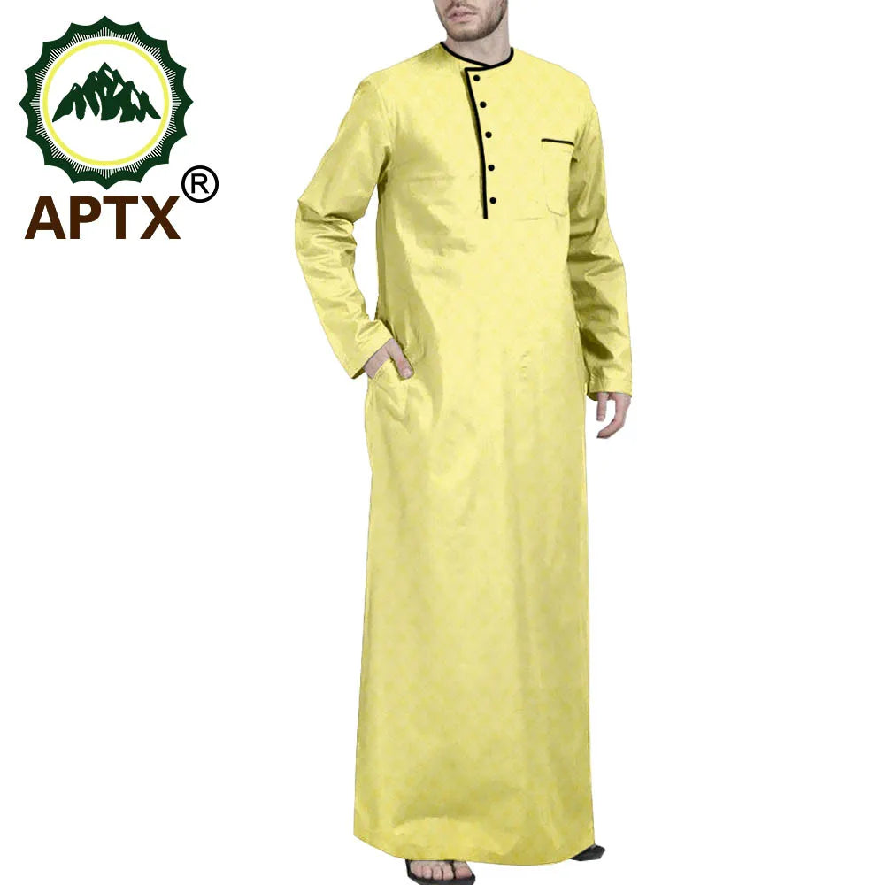 African Middle East Arabic Long Robes Vintage Muslim Kaftan Abayas Men Leisure Buttons Long Sleeve O Neck Jubba Thobe T2014005