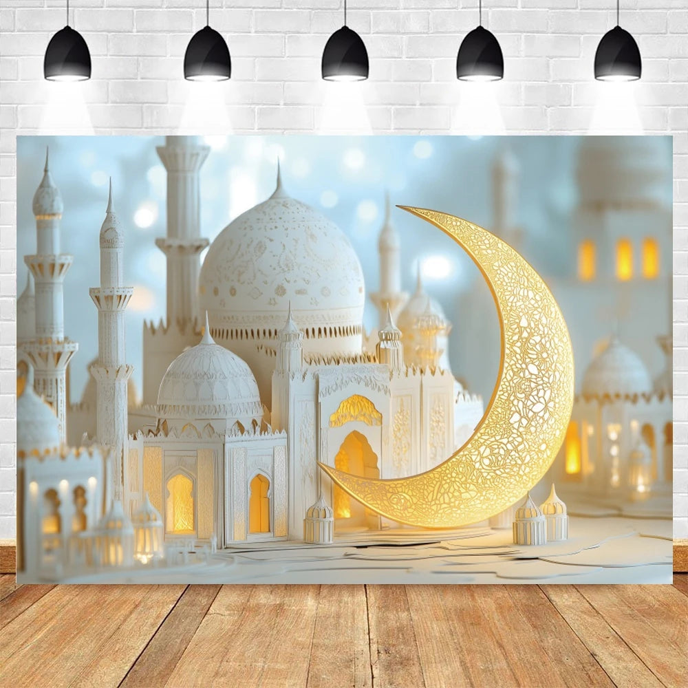 Eid Mubarak Ramadan Decoration Photography Background Islamic Muslim Mosque Moon Eid al Fitr Family Party Photo Backdrop Banner
