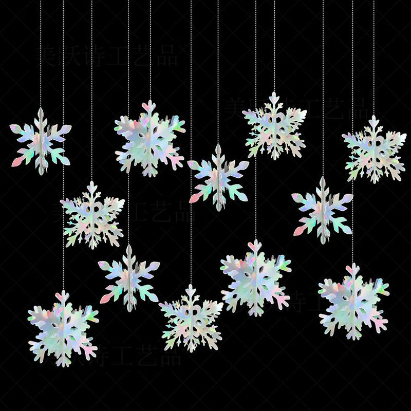 6pcs 3D white/laser snowflake hanging decorations, Christmas snowflakes, winter wonderland, New Year's party home decorations