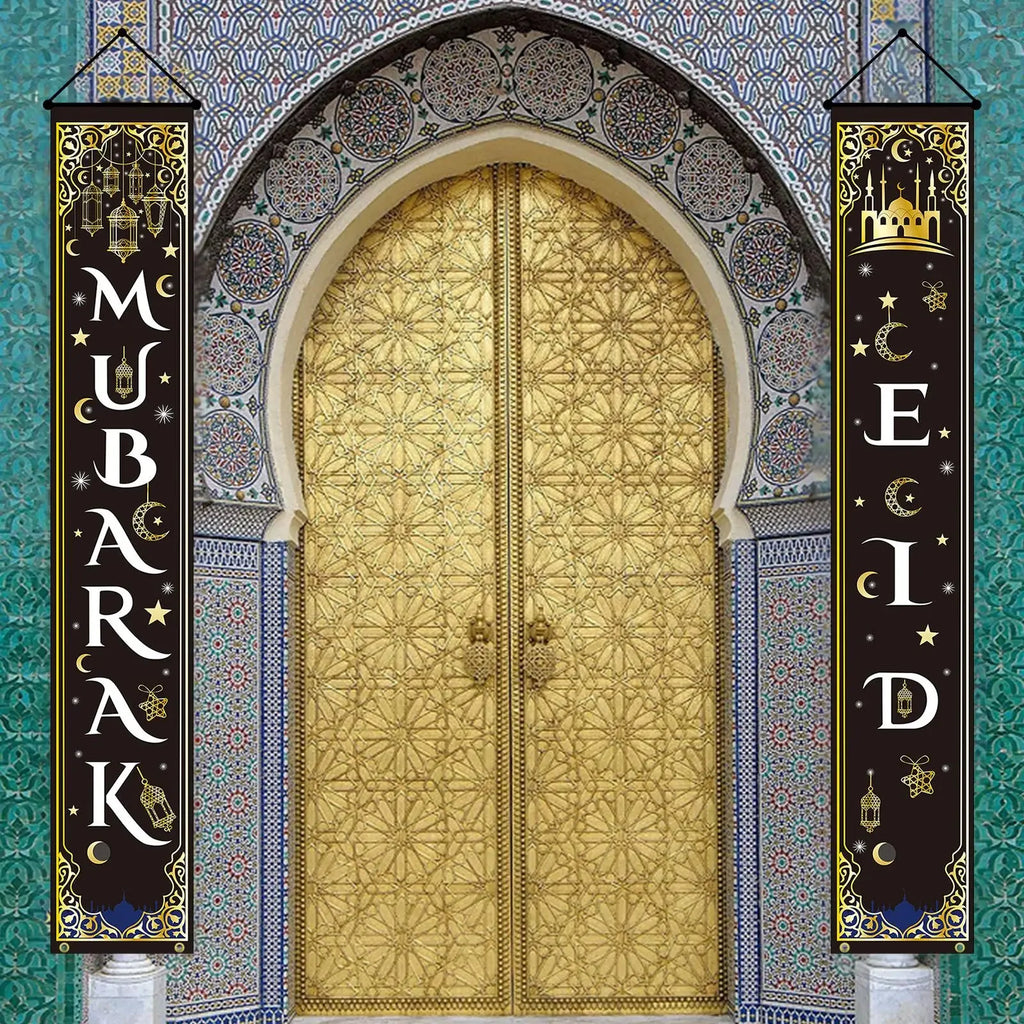 Ramadan Celebration Door Curtain with Eid Mubarak Garland Banner for Islamic Home Decoration Festival Party Supplies