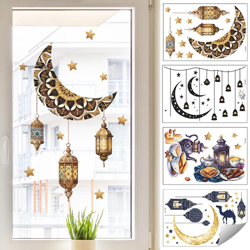 Ramadan Party Decorations Wall Stickers Islamic Muslim Party Background Decals Stickers Eid Mubarak Moon Star Decorationsرمضان