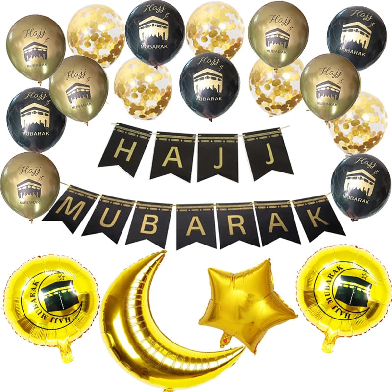 Black Gold Hajj Mubarak Star Moon Letter Foil Balloon Set Eid Mubarak Islamic Muslim Pilgrimage Festival Party Decor Supplies