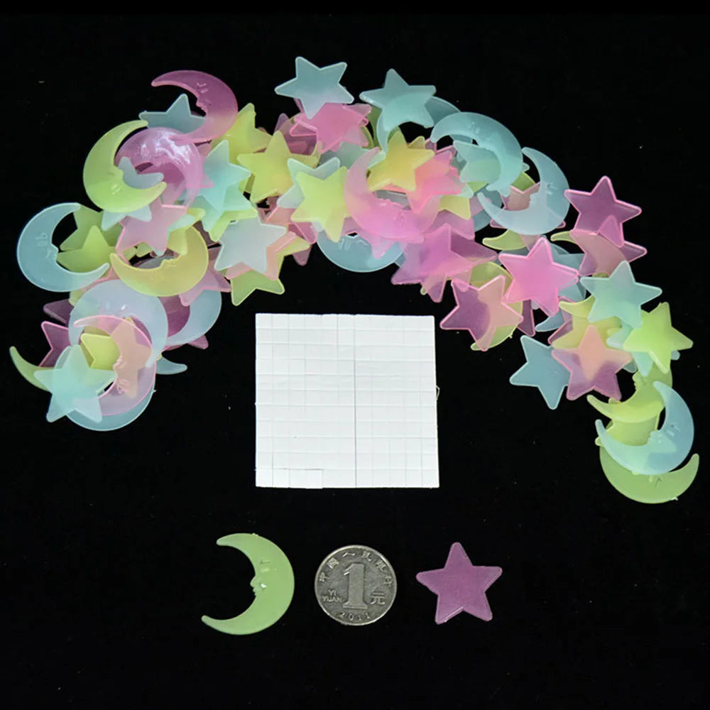 100pcs Stickers Moons Night Art Plastic Removable Bedroom Ceiling Space DIY Star Decal Stars Decor Fluorescent