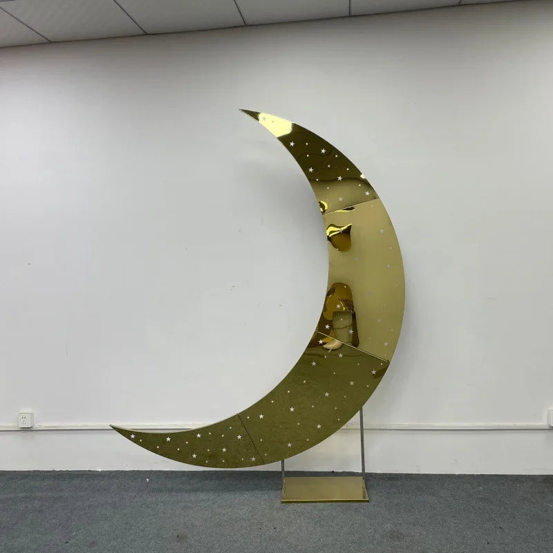 1pcs f30 83in Golden Stainless Steel Crescent Half Moon Wedding Arch Party Stage Backdrop Flower Stand Background Arch ivy332