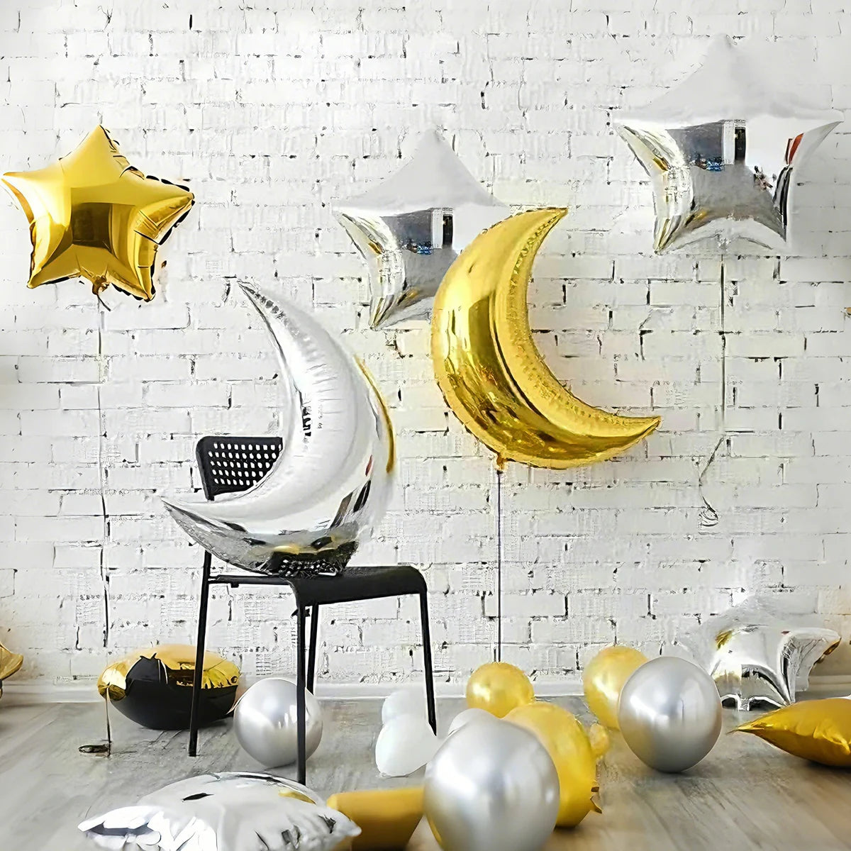 6pcs Moon and Star Balloon Set, Eid al Fitr Balloon Decoration, Family Ramadan Party Decoration, Ramadan Event Decoration