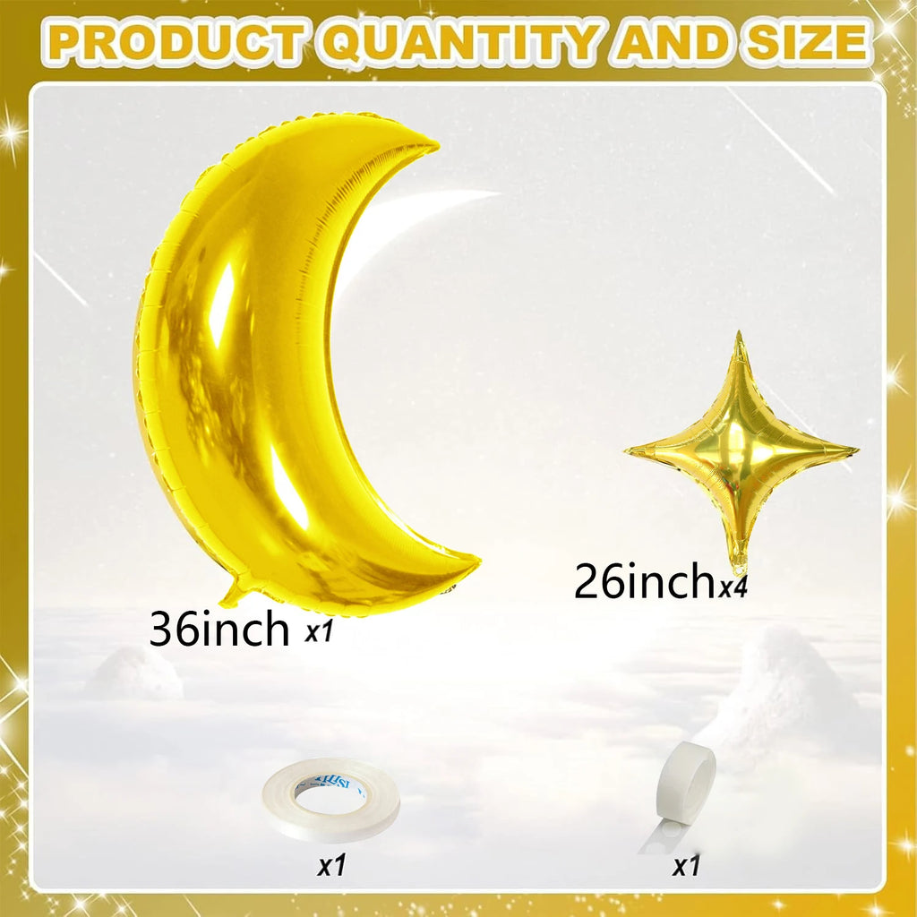 5pcs/Set 36Inch Gold Moon Foil Helium Balloons Muslim Festiva Eid Party Decoration Eid Mubarak Ramadan Kareem Hajj Party Supplie
