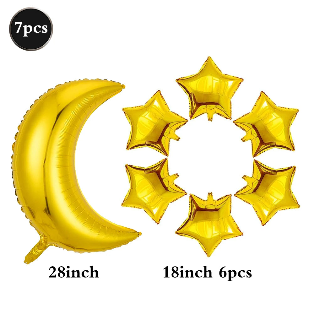 28inch Gold Moon 18inch Star Foil Balloons Set for Ramadan Eid Baby Shower Anniversary Wedding Birthday Party Decorations Favors